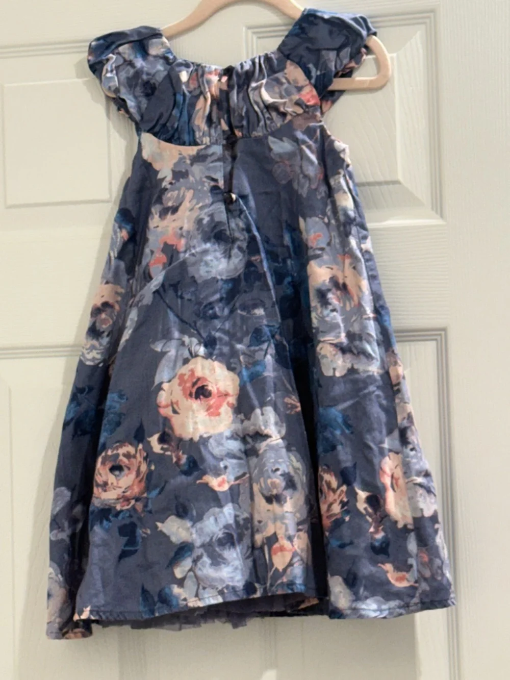 GAP Blue Floral Print Casual Dress with Blush Accents